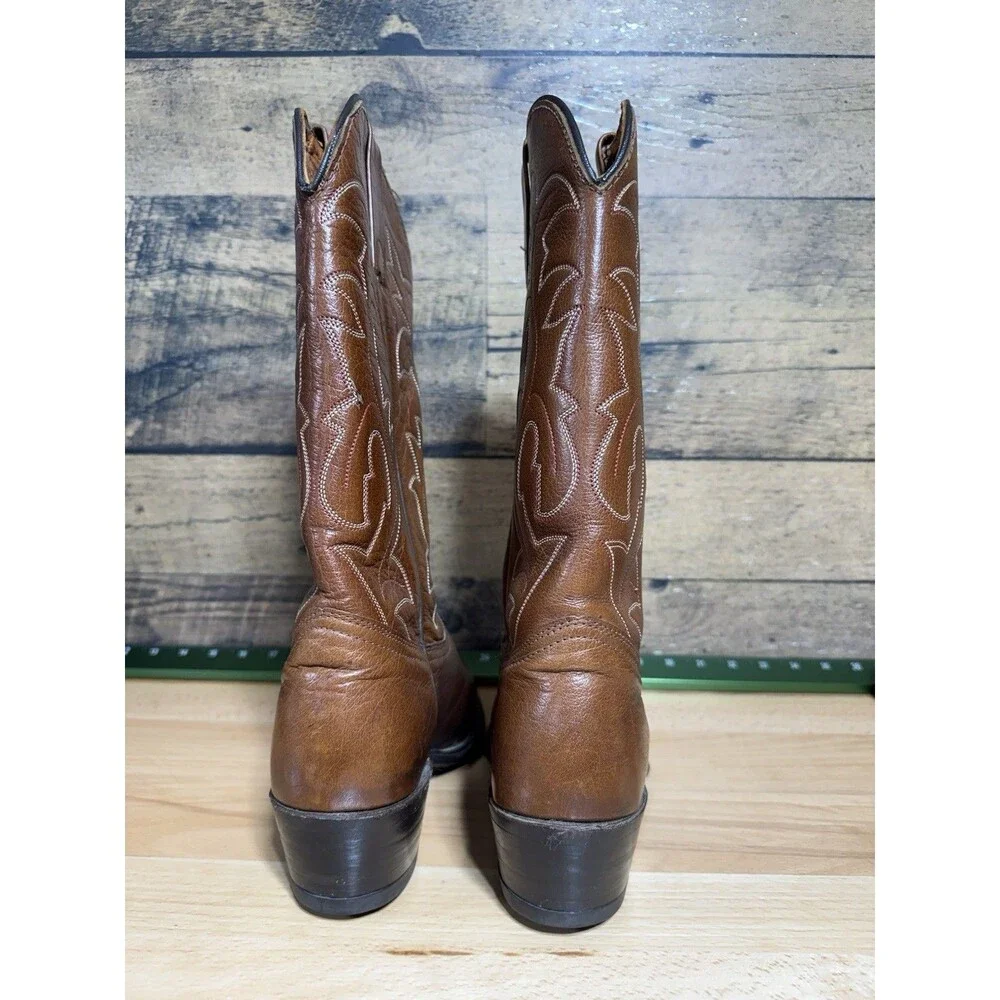 Durango West Vintage USA Made Cognac Brown Rare Western Cowboy Boots Mens 9